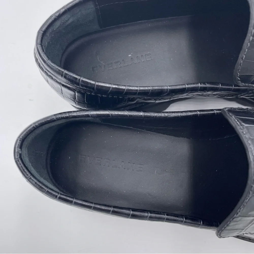 NEW Everlane Black Crocodile Leather Chunky Lug Sole‎ Loafer in Size 8.5